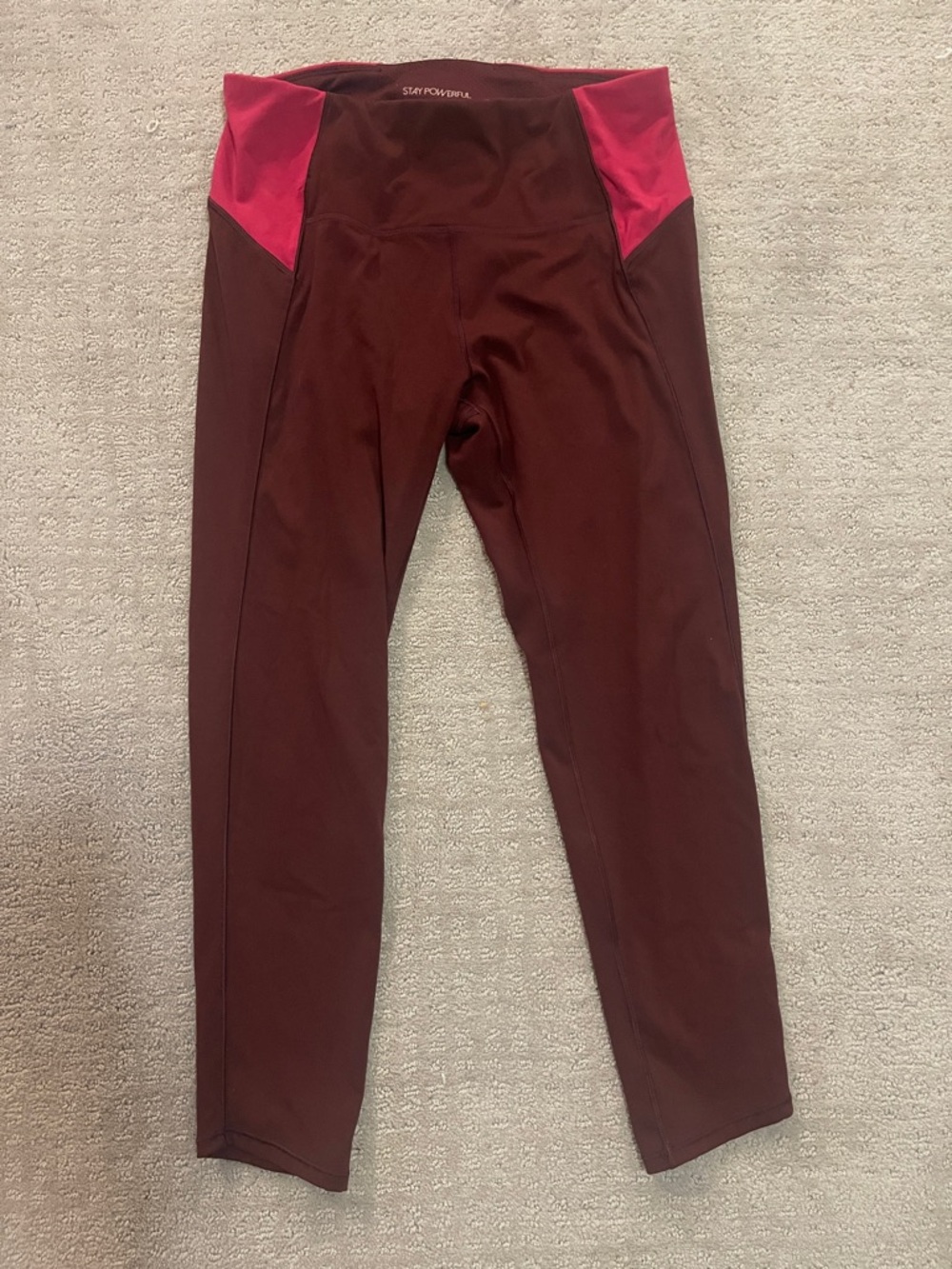 Calia large Stay Powerful High-Waist Leggings Burgundy with Pink Panels athletic